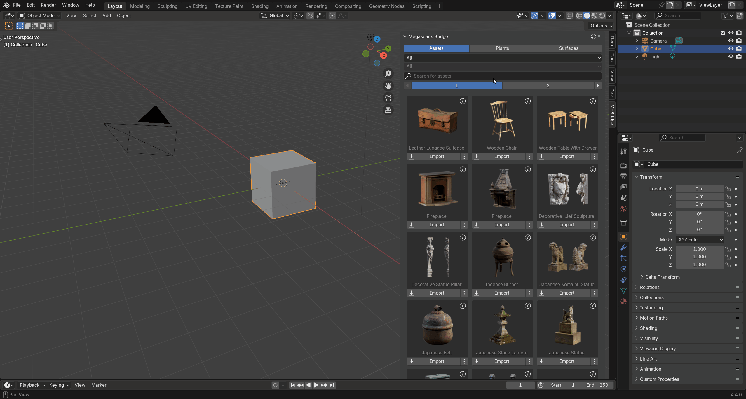 Viewing detailed asset information including name, polycount, and resolution
