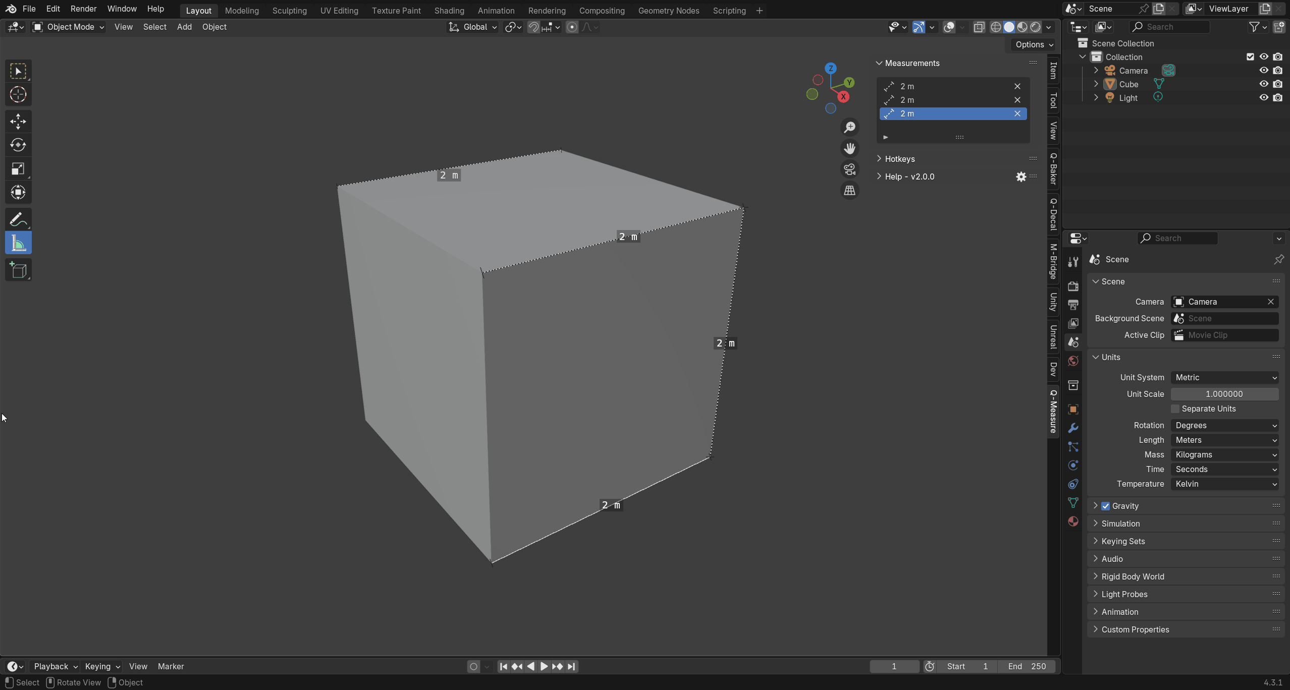 Displaying measurements in Blender units with preference override option